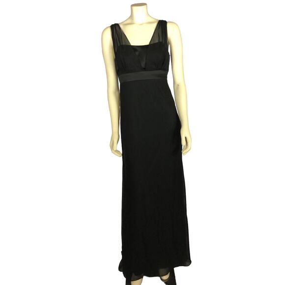Dessy Collection lux chiffon black dress, V-neck on the front & back size 6 - Picture 2 of 12